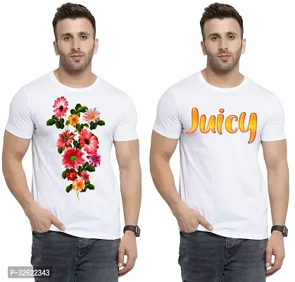 Stylish White Polycotton Printed T-Shirt For Men Pack Of 2-thumb0