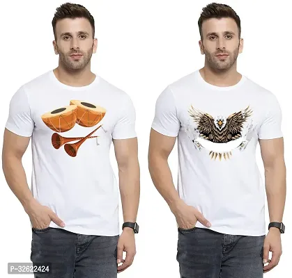 Stylish White Polycotton Printed T-Shirt For Men Pack Of 2-thumb0