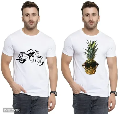 Stylish White Polycotton Printed T-Shirt For Men Pack Of 2