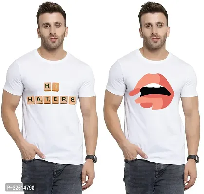 Reliable White Polycotton Printed T-Shirts For Men Pack Of 2