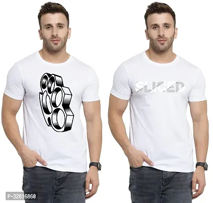 Reliable White Polycotton Printed Round Neck Tshirt For Men Pack Of 2-thumb0