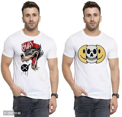 Reliable Polycotton Printed Round Neck Tees For Men Pack Of 2-thumb0