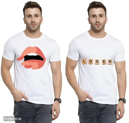 Reliable Polycotton Printed Round Neck Tees For Men Pack Of 2