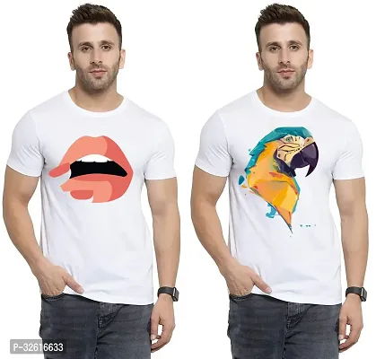 Stylish Polycotton White Printed Tees For Men Pack of 2-thumb0