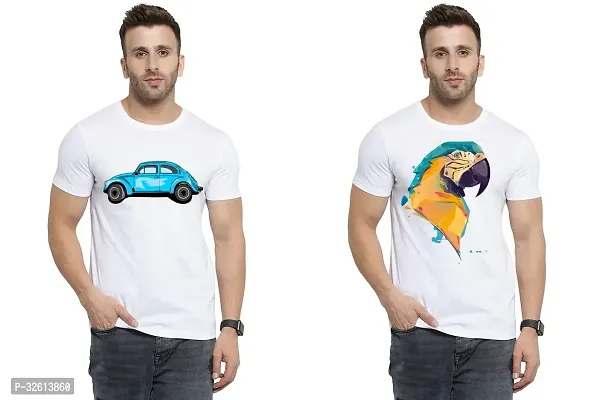 Reliable White Polycotton Printed T-Shirts For Men Pack Of 2