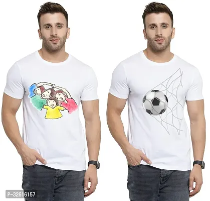 Reliable White Polycotton Printed Round Neck Tshirt For Men Pack Of 2-thumb0