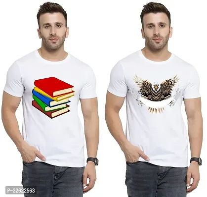 Stylish White Polycotton Printed T-Shirt For Men Pack Of 2-thumb0