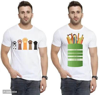 Stylish White Polycotton Printed T-Shirt For Men Pack Of 2-thumb0