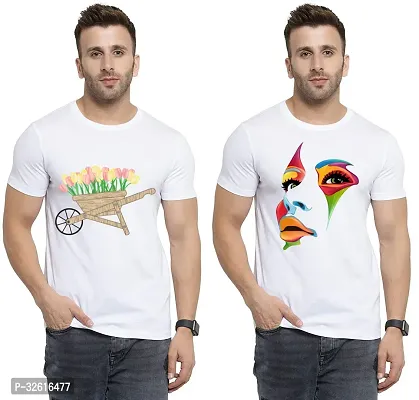 Reliable White Polycotton Printed Round Neck Tshirt For Men Pack Of 2-thumb0