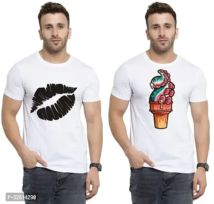 Reliable White Polycotton Printed T-Shirts For Men Pack Of 2-thumb0