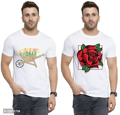 Reliable White Polycotton Printed Round Neck Tshirt For Men Pack Of 2-thumb0