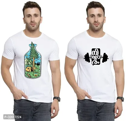 Stylish Polycotton White Printed Tees For Men Pack of 2