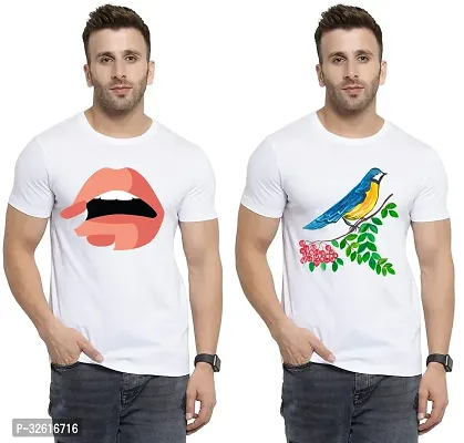 Stylish Polycotton White Printed Tees For Men Pack of 2