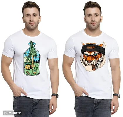 Stylish Polycotton White Printed Tees For Men Pack of 2-thumb0