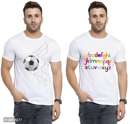 Reliable White Polycotton Printed Round Neck Tshirt For Men Pack Of 2