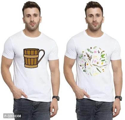 Reliable Polycotton Printed Round Neck Tees For Men Pack Of 2