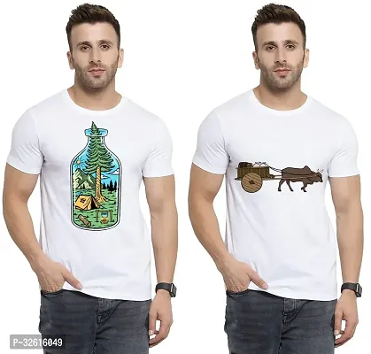 Stylish Polycotton White Printed Tees For Men Pack of 2