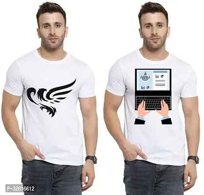 Stylish Polycotton White Printed Tees For Men Pack of 2