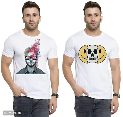 Reliable White Polycotton Printed T-Shirts For Men Pack Of 2-thumb0