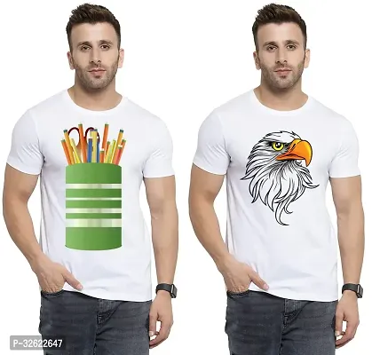 Stylish White Polycotton Printed T-Shirt For Men Pack Of 2-thumb0