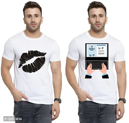 Reliable White Polycotton Printed T-Shirts For Men Pack Of 2-thumb0