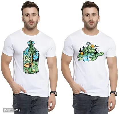 Stylish Polycotton White Printed Tees For Men Pack of 2-thumb0