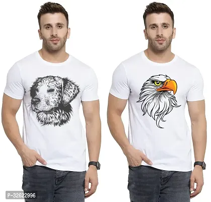 Stylish White Polycotton Printed T-Shirt For Men Pack Of 2-thumb0