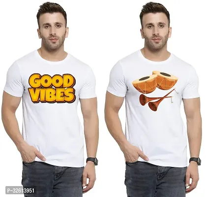 Reliable White Polycotton Printed T-Shirts For Men Pack Of 2