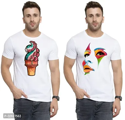 Stylish White Polycotton Round Neck T-Shirt For Men Pack Of 2-thumb0