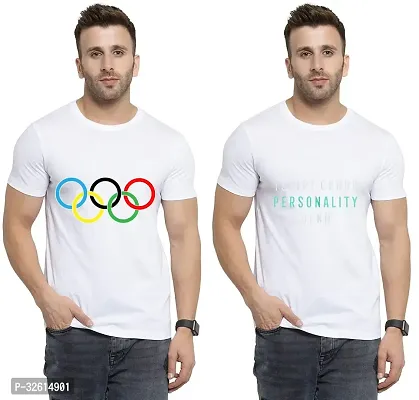 Reliable White Polycotton Printed T-Shirts For Men Pack Of 2