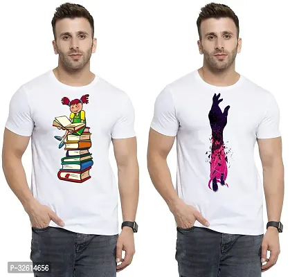 Reliable White Polycotton Printed T-Shirts For Men Pack Of 2