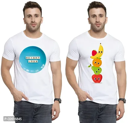 Reliable White Polycotton Printed Round Neck Tshirt For Men Pack Of 2-thumb0