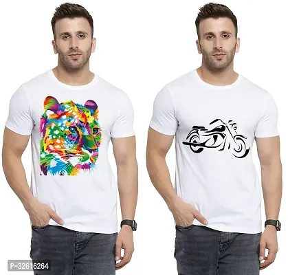 Reliable White Polycotton Printed Round Neck Tshirt For Men Pack Of 2-thumb0