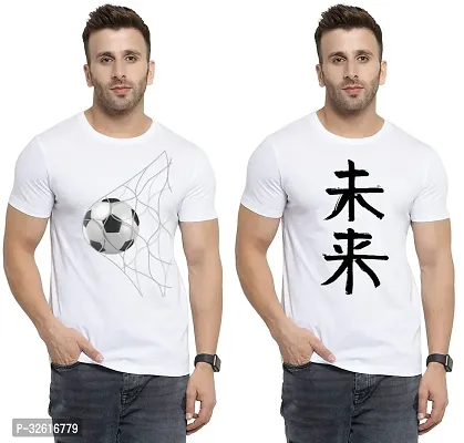 Reliable White Polycotton Printed Round Neck Tshirt For Men Pack Of 2-thumb0