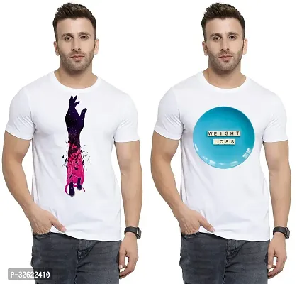 Stylish White Polycotton Printed T-Shirt For Men Pack Of 2