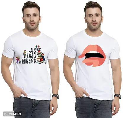 Reliable White Polycotton Printed T-Shirts For Men Pack Of 2-thumb0