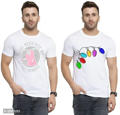 Stylish White Polycotton Round Neck T-Shirt For Men Pack Of 2-thumb0