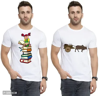 Reliable White Polycotton Printed T-Shirts For Men Pack Of 2