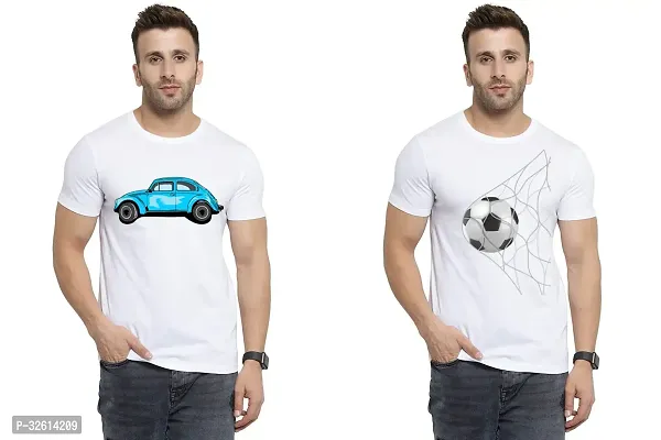 Reliable White Polycotton Printed T-Shirts For Men Pack Of 2