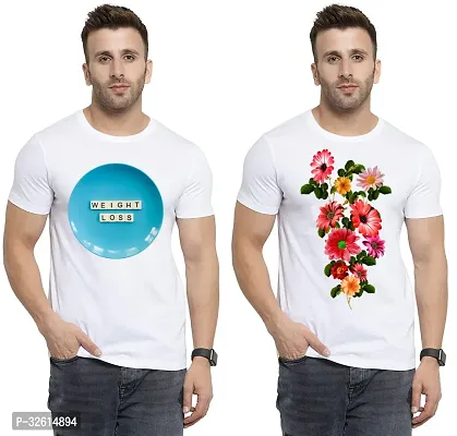 Elite White Polycotton Printed Round Neck Tees For Men- Pack Of 2-thumb0