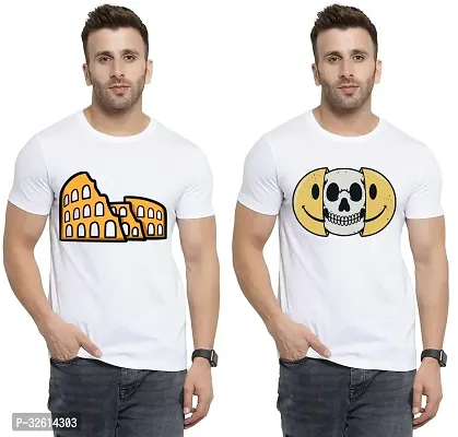 Reliable White Polycotton Printed T-Shirts For Men Pack Of 2