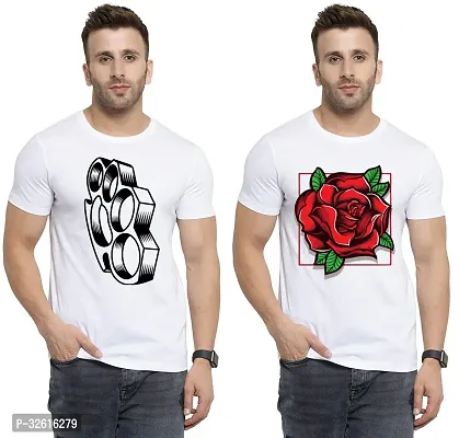 Reliable White Polycotton Printed Round Neck Tshirt For Men Pack Of 2-thumb0