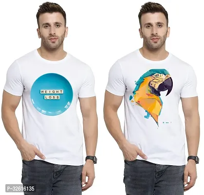 Reliable White Polycotton Printed Round Neck Tshirt For Men Pack Of 2-thumb0