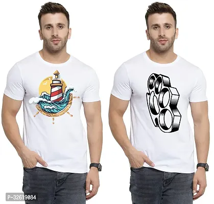 Reliable Polycotton Printed Round Neck Tees For Men Pack Of 2-thumb0