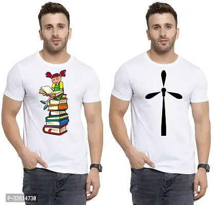 Reliable White Polycotton Printed T-Shirts For Men Pack Of 2