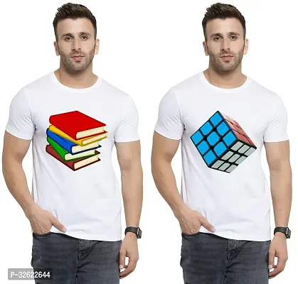 Stylish White Polycotton Printed T-Shirt For Men Pack Of 2