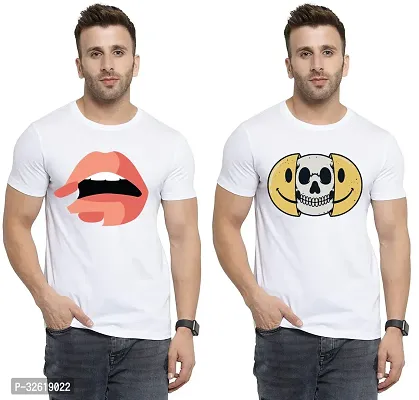 Reliable Polycotton Printed Round Neck Tees For Men Pack Of 2-thumb0