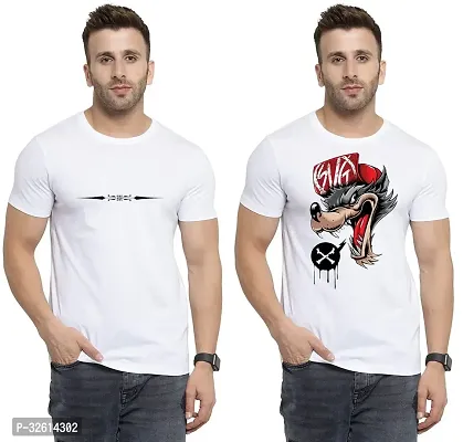 Reliable White Polycotton Printed T-Shirts For Men Pack Of 2