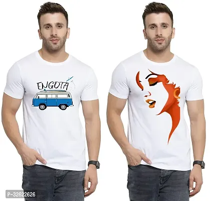 Stylish White Polycotton Printed T-Shirt For Men Pack Of 2