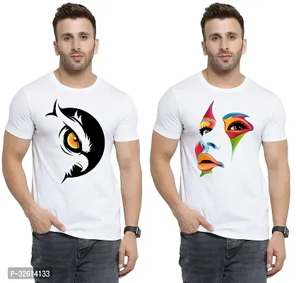 Reliable White Polycotton Printed T-Shirts For Men Pack Of 2